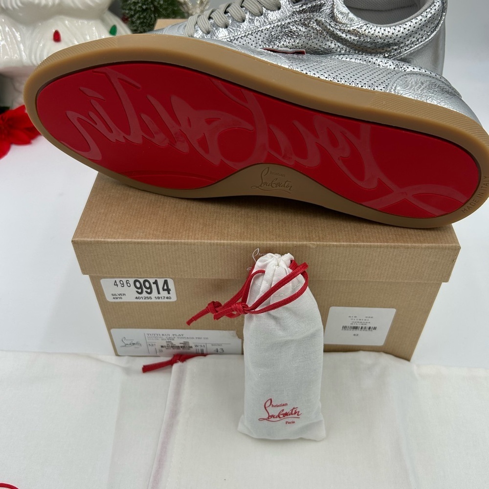Men's Christian Louboutin tutti rui low top metallic leather sneakers size 43 - Picture 8 of 13
